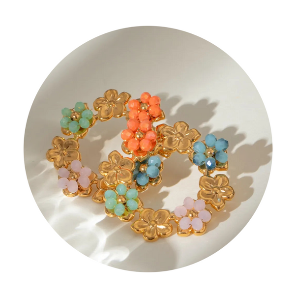 Veile Studios Synthetic Crystal Stainless Steel Elegant Flower Earrings