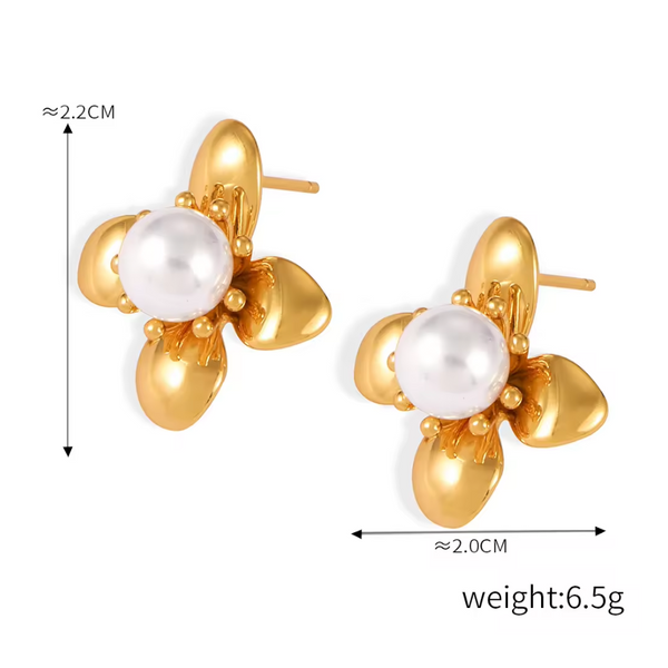 Synthetic Pearl Titanium Steel Flower Earrings