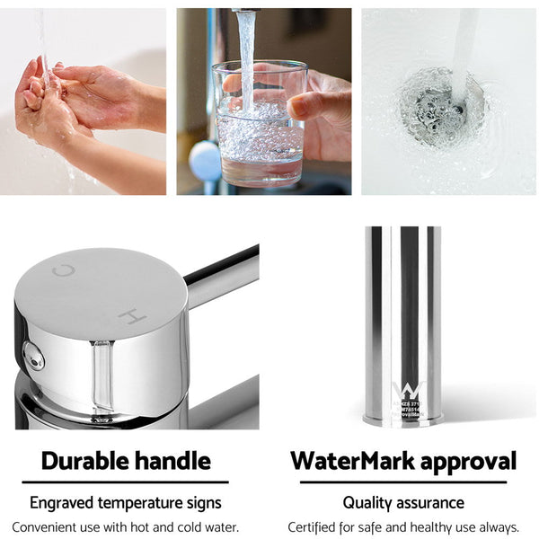 Cefito Bathroom Basin Mixer Tap Round Tall Faucet Vanity Laundry Chrome Bathroom Sink Taps