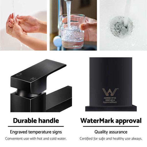 Cefito Bathroom Basin Mixer Tap Square Tall Faucet Vanity Laundry Black Bathroom Sink Taps