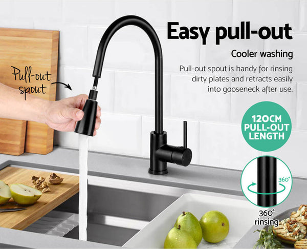 Cefito Kitchen Mixer Tap Pull Out 2 Mode Sink Faucet Basin Laundry Black Kitchen Taps
