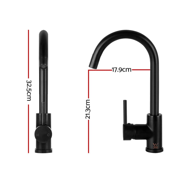Cefito Kitchen Mixer Tap Round Sink Faucet Basin Laundry Black Kitchen Taps