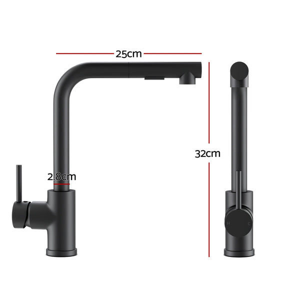 Cefito Kitchen Mixer Tap Pull Out Rectangle 2 Mode Sink Basin Faucet Swivel Wels Black Kitchen Taps