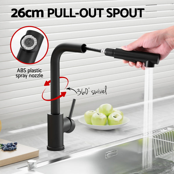 Cefito Kitchen Mixer Tap Pull Out Rectangle 2 Mode Sink Basin Faucet Swivel Wels Black Kitchen Taps