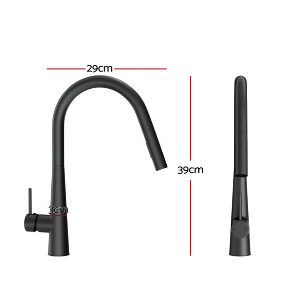 Cefito Kitchen Mixer Tap Pull Out Round 2 Mode Sink Basin Faucet Swivel Wels Black Kitchen Taps