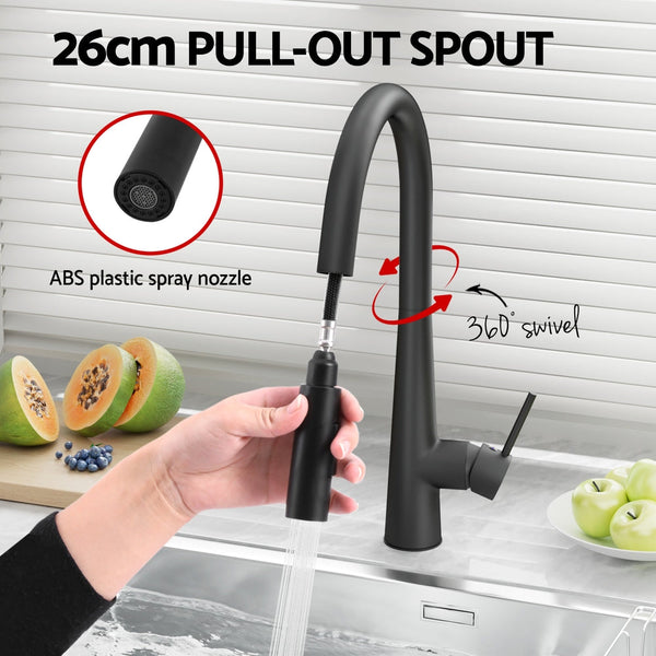 Cefito Kitchen Mixer Tap Pull Out Round 2 Mode Sink Basin Faucet Swivel Wels Black Kitchen Taps