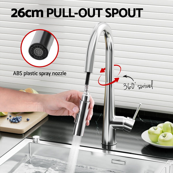 Cefito Kitchen Mixer Tap Pull Out Round 2 Mode Sink Basin Faucet Swivel Wels Chrome Kitchen Taps