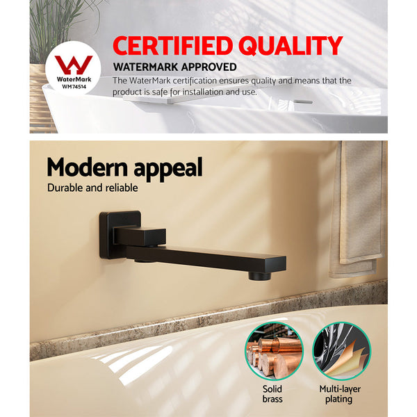 Cefito Bathroom Mixer Spout Wall Bath Tap Square Swivel Bathtub Black Bathroom Sink Taps