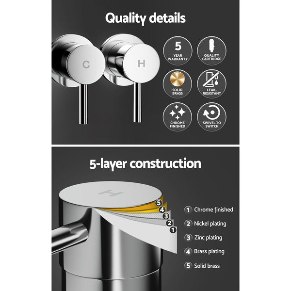 Cefito Basin Twin Tap Wall Round Brass Faucet Shower Bathtub Chrome Bathroom Sink Taps