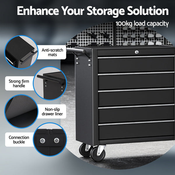 Giantz Tool Chest Trolley 10 Drawers Toolbox Storage Black Tool Boxes