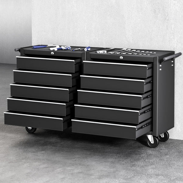 Giantz Tool Chest Trolley 10 Drawers Toolbox Storage Black Tool Boxes