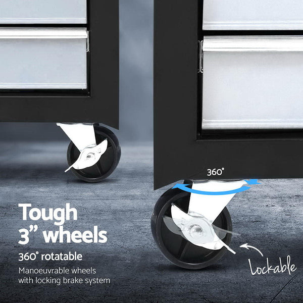 Steel Tool Chest With 15 Drawers And Lockable Trolley For Workshop Storage Tool Storage Organisers