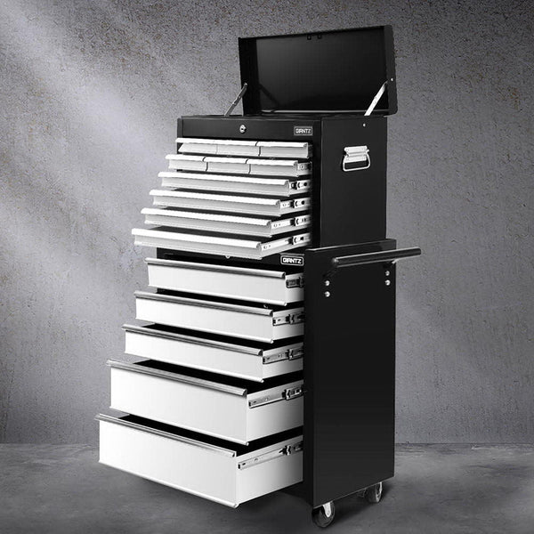 Steel Tool Chest With 15 Drawers And Lockable Trolley For Workshop Storage Tool Storage Organisers