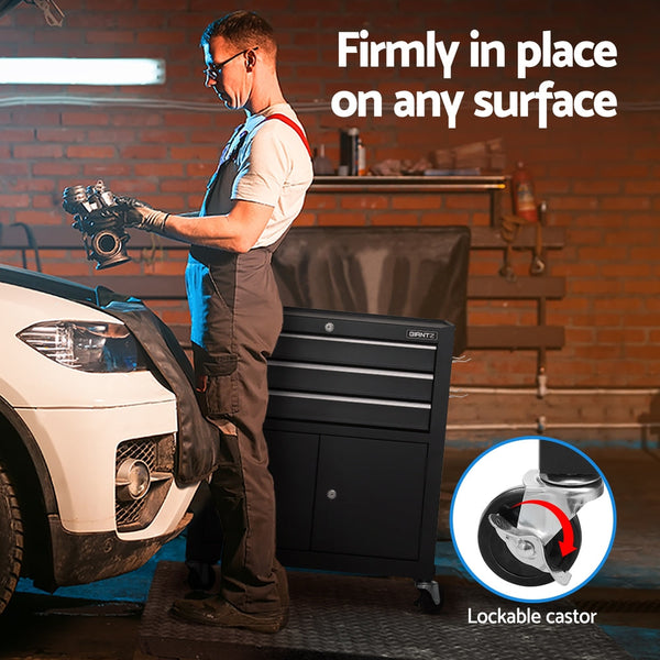 Giantz 3 Drawer Tool Box Chest Cabinet Toolbox Storage Garage Organiser Wheels Tool Boxes