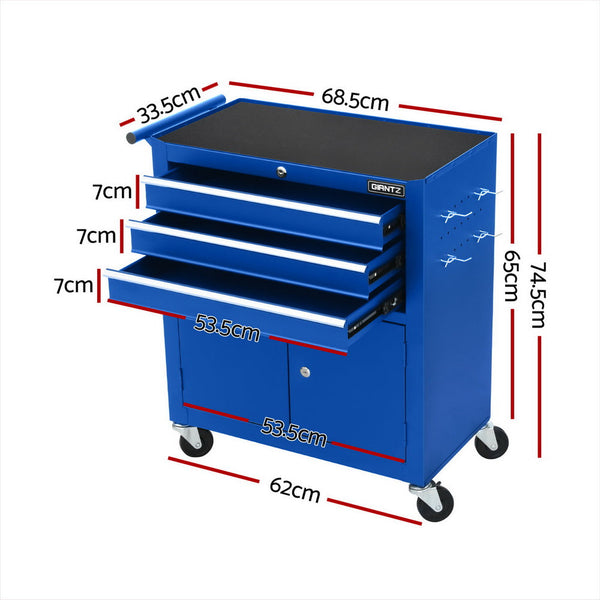 3 Drawer Tool Box Cabinet Chest Toolbox Garage Storage Organiser Blue Tool Boxes