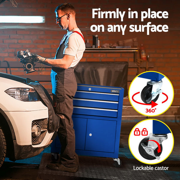 3 Drawer Tool Box Cabinet Chest Toolbox Garage Storage Organiser Blue Tool Boxes
