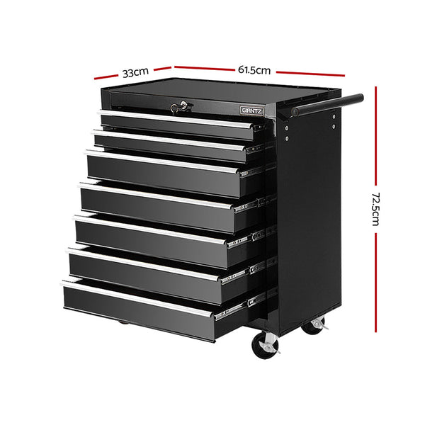 Giantz 7 Drawer Tool Box Cabinet Chest Trolley Storage Garage Toolbox Black Tool Boxes