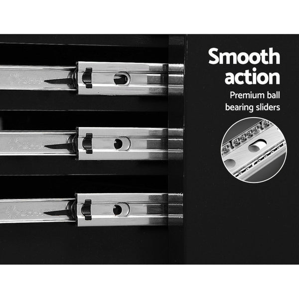 Giantz 7 Drawer Tool Box Cabinet Chest Trolley Storage Garage Toolbox Black Tool Boxes