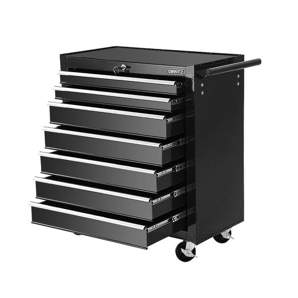 Giantz 7 Drawer Tool Box Cabinet Chest Trolley Storage Garage Toolbox Black Tool Boxes