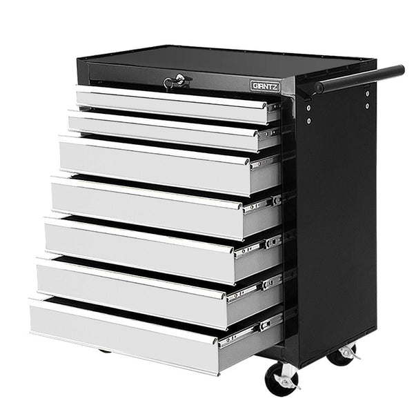Giantz 7 Drawer Tool Box Cabinet Chest Trolley Storage Garage Toolbox Black Tool Boxes