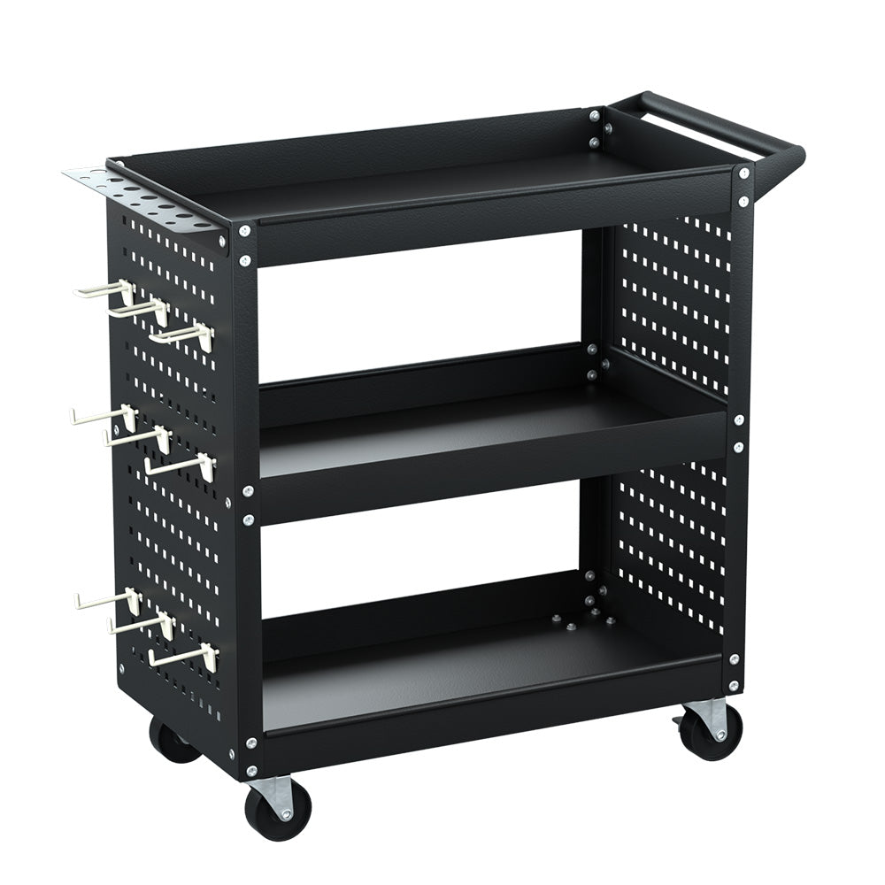 Giantz 3 Tier Tool Cart Storage Trolley Workshop Garage Pegboard Hooks Black Other Tool Storage