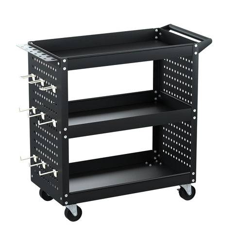 Giantz 3 Tier Tool Cart Storage Trolley Workshop Garage Pegboard Hooks Black Other Tool Storage