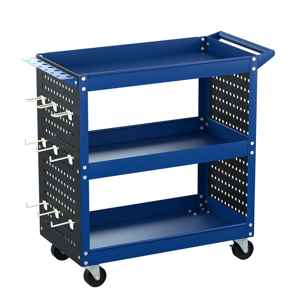 Giantz 3 Tier Tool Cart Storage Trolley Workshop Garage Pegboard Hooks Blue Other Tool Storage