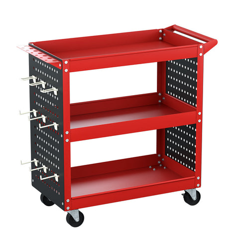 Giantz 3 Tier Tool Cart Storage Trolley Workshop Garage Pegboard Hooks Red Tool & Equipment Trolleys