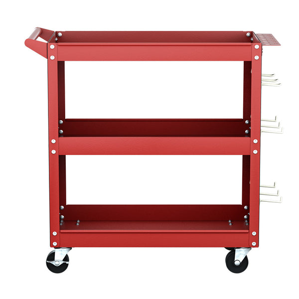 Giantz 3 Tier Tool Cart Storage Trolley Workshop Garage Pegboard Hooks Red Tool & Equipment Trolleys