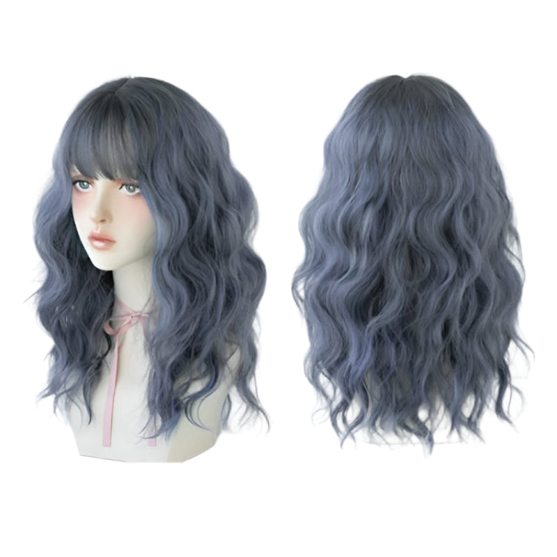Long Hair Wig With Bangs In Haze Blue Wool 54Cm Hair Extensions