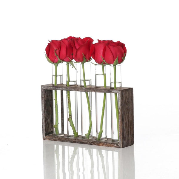 Minimalist Hydroponic Glass Vase With Wooden Frame For Home And Garden Decor Vases