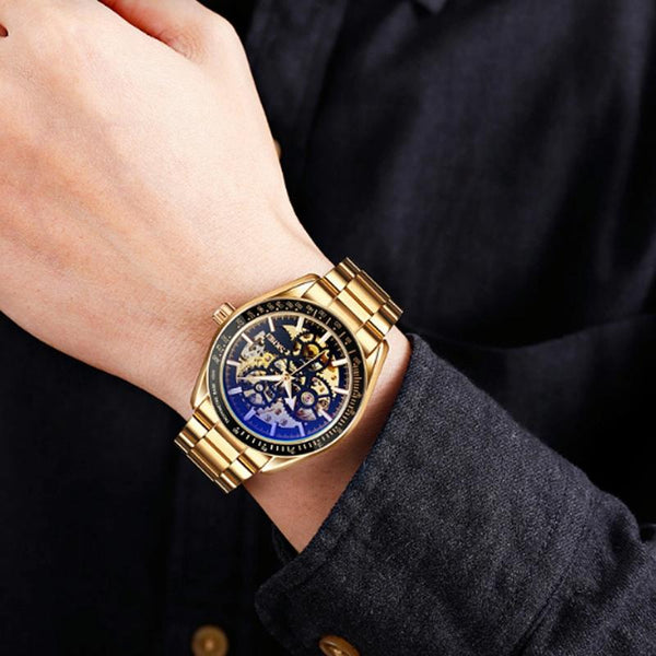 Veile Studios Rose Gold Automatic Skeleton Watch For Men With Stainless Steel Band Wristwatch Bands