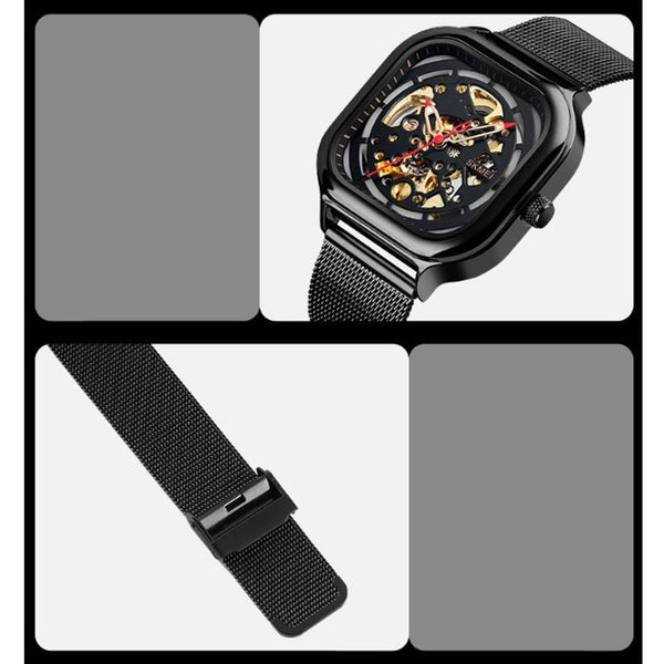 Veile Studios Men Automatic Tourbillon Watch With Mesh Band Silver Wristwatch Bands