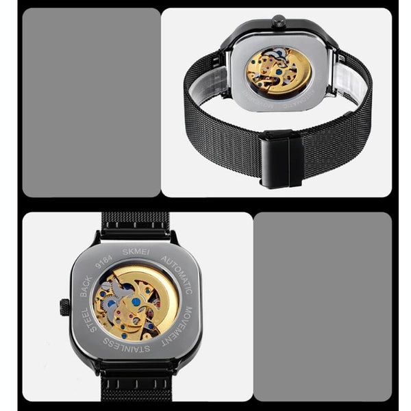 Veile Studios Men Automatic Tourbillon Watch With Mesh Band Silver Wristwatch Bands
