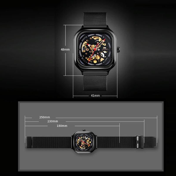 Veile Studios Men Automatic Tourbillon Watch With Mesh Band Silver Wristwatch Bands