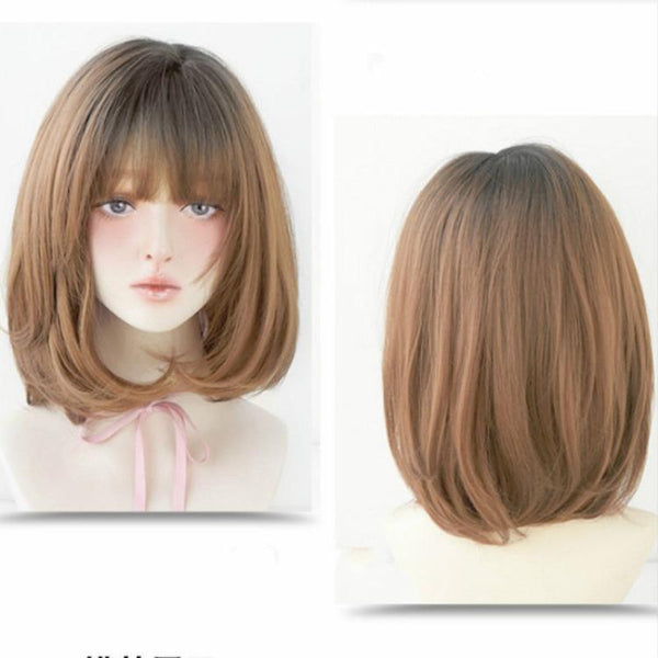 40Cm Shoulder Length Honey Pudding Wig Perfect For Round Faces Hair Extensions