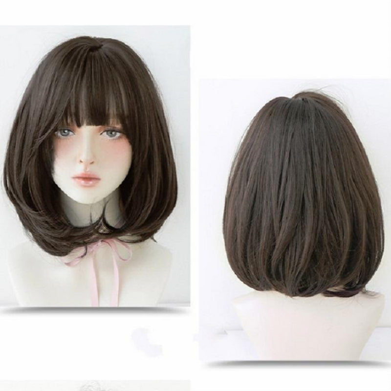 40Cm Short Hair Wig With Bangs For Round Faces Hair Extensions