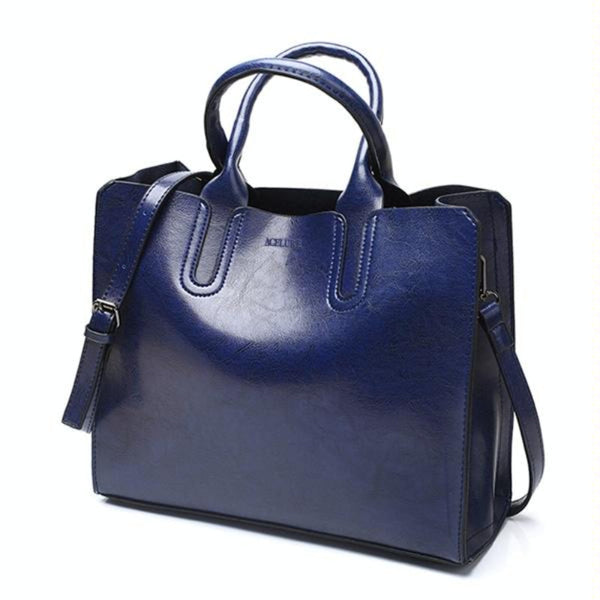 Large Casual Pu Tote Handbag For Women Shoulder Trunk Bag Blue Women's Bags & Handbags