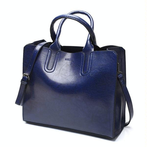 Large Casual Pu Tote Handbag For Women Shoulder Trunk Bag Blue Women's Bags & Handbags