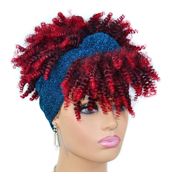 Gradient Small Curly Headscarf Wig In 1B Colour With Heat Resistant Silk Hair Extensions