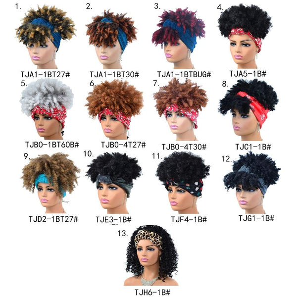 Gradient Small Curly Headscarf Wig In 12.Tjg1 1B Colour Hair Extensions