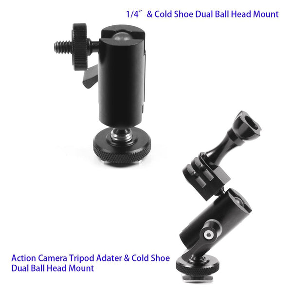 Universal Dual Ballhead Cold Shoe Mount For Action Cameras And Accessories Tripod Mount Accessories