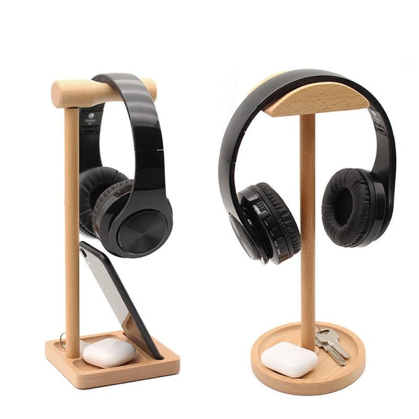 Solid Wood Desktop Headset Display Stand With Elegant Design Headphone Accessories