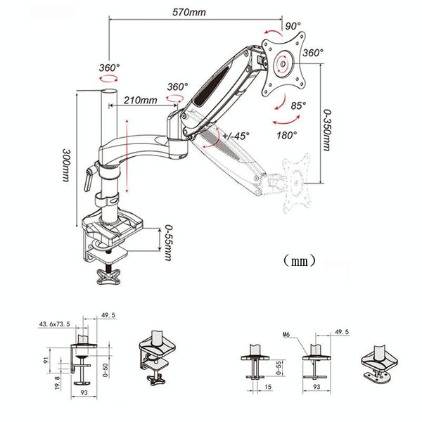 Desktop Monitor Stand Rotating With Pneumatic Hovering Mechanism Monitor Mounts & Stands