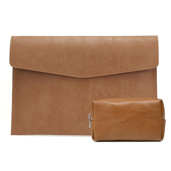 13.3 Inch Laptop Sleeve Power Bag Litchi Pattern Pu Leather Light Brown Design Laptop Cases & Bags