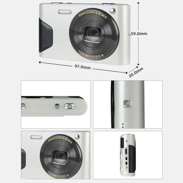Retro 4K Digital Camera With Two Point Seven Inch Lcd Screen White Digital Cameras