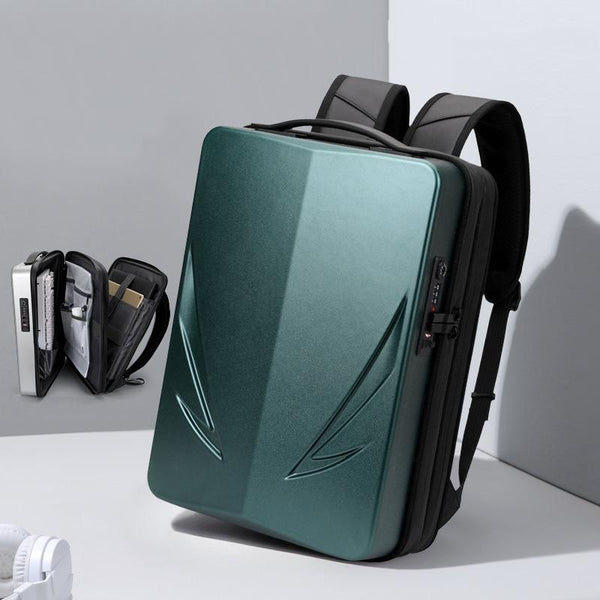 Men Gaming Backpack Double Layer Hard Shell Green Bags