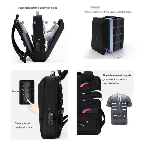Hard Shell Anti Theft Backpack With Alloy Frame For Computers In Grey Anti Theft Locks & Kits