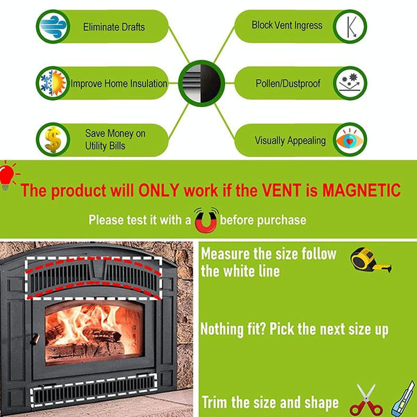 2 X Magnetic Fireplace Draft Stopper Cover To Block Cold Air 101.6 15.24Cm Fireplace & Stove Accessories