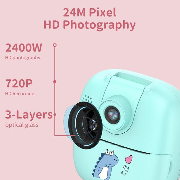 Hd Cartoon Kids Camera With Rotating Lens Pink 16G Instant Cameras